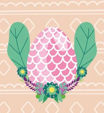Happy easter egg decorated with shape of fish scales flowers Stock Illustration