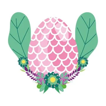 Happy easter egg decorated with shape of fish scales flowers Illustrazione stock