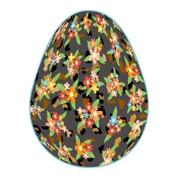 Happy Easter egg with a delicate floral pattern and leopard skin. Flowers and Stock Illustration