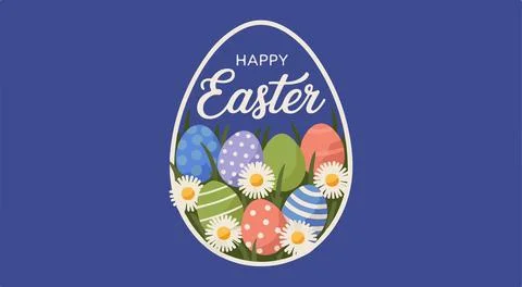 Happy easter egg design on a blue background view イラスト素材