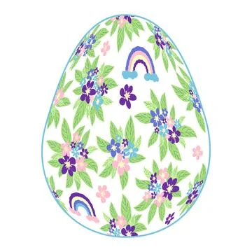 Happy Easter egg Ditsy floral pattern. Flowers and stars, lavender and pink. 库存插图