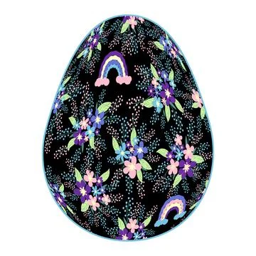 Happy Easter egg Ditsy floral pattern. Flowers and stars, lavender and pink. Stock Illustration