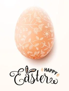 Happy easter egg with floral pattern doodle vector easter card Stock Illustration