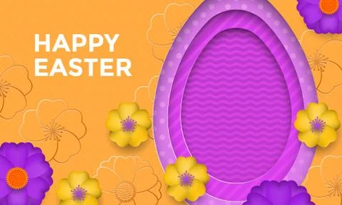 Happy Easter egg on flower pattern background. Vector floral papercut design  イラスト素材