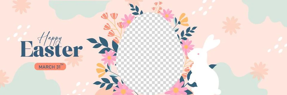 Happy Easter, egg with flowers and bunny for banner, poster on transparent Stock Illustration