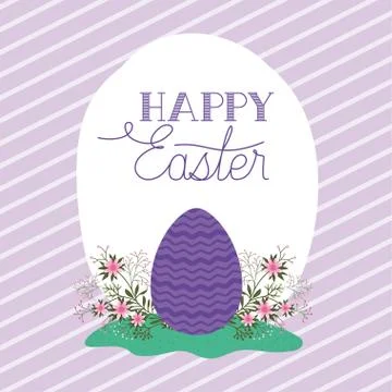 Happy easter egg with flowers over striped background vector design イラスト素材