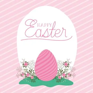 Happy easter egg with flowers over striped background vector design Stock Illustration