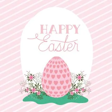 Happy easter egg with flowers over striped background vector design Stock Illustration