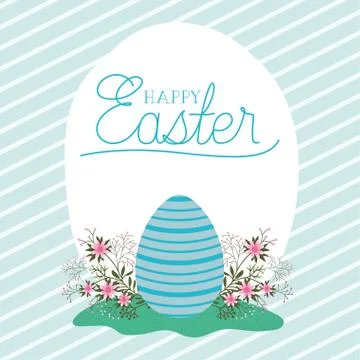 Happy easter egg with flowers over striped background vector design Stock Illustration