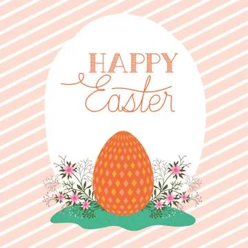 Happy easter egg with flowers over striped background vector design 스톡 일러스트