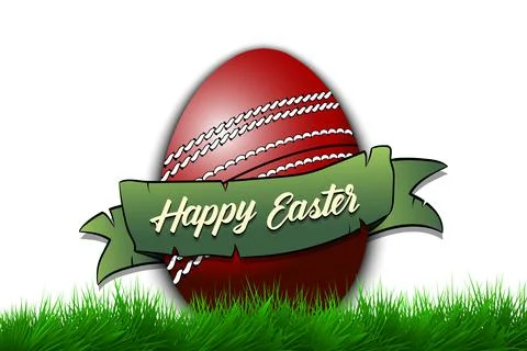 Happy Easter. Egg in the form of a cricket ball Stock Illustration