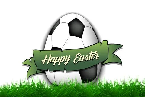 Happy Easter. Egg in the form of a soccer ball Ilustración de archivo
