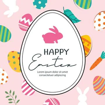 Happy easter egg greeting card background template.Can be used for social med Stock Illustration
