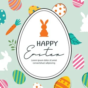 Happy easter egg greeting card background template.Can be used for social med Illustrazione stock
