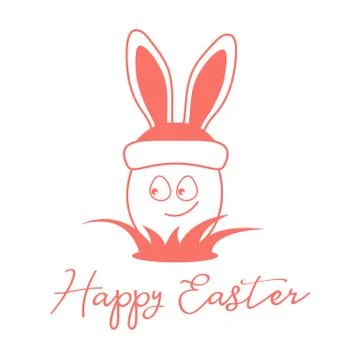 Happy Easter. Egg, hat with bunny ears. Linear Stock Illustration