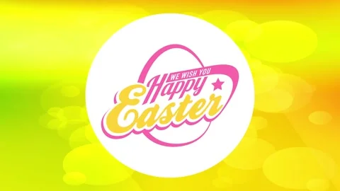 Happy easter egg hunt invitation with retro typography over yellow background Stock Footage 130602250