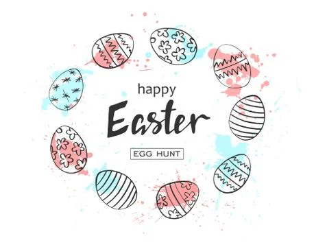 Happy Easter egg hunt vector illustration. Holiday banner design with hand .. Stock Illustration