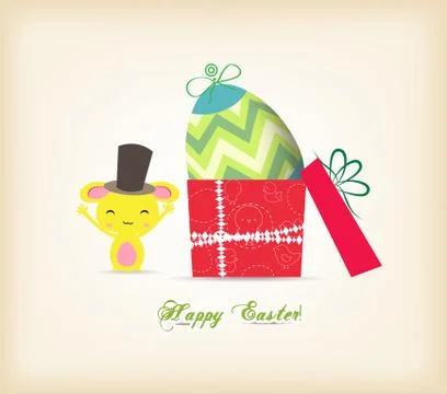 Happy easter with egg inside gift box and bunny 스톡 일러스트