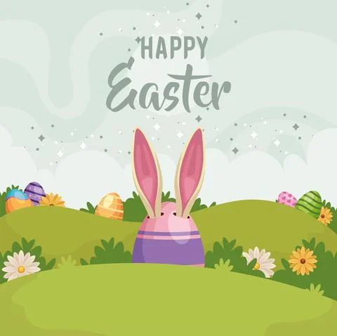 Happy easter egg in landscape Illustrazione stock