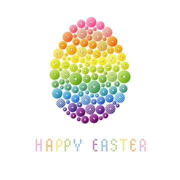 Happy easter egg made of multicolored round buttons on white background Stock Illustration