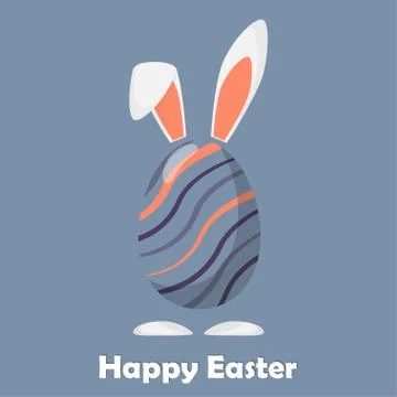 Happy easter egg with rabbit ears and paws. Easter card design. Vector illust Stock Illustration