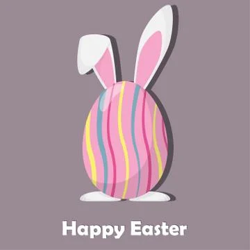 Happy easter egg with rabbit ears and paws. Easter card design. Vector illust 스톡 일러스트