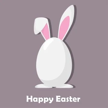Happy easter egg with rabbit ears and paws. Easter card design. Vector illust Stock Illustration