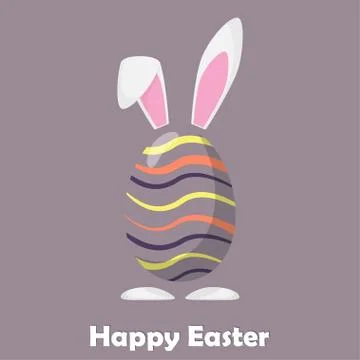 Happy easter egg with rabbit ears and paws. Easter card design. Vector illust 库存插图