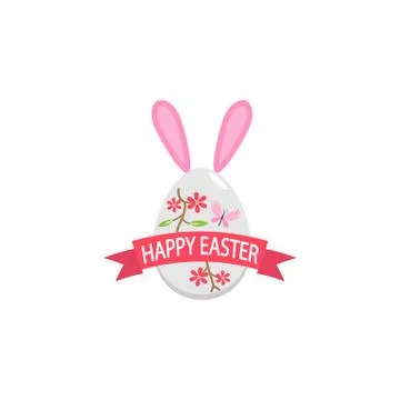 Happy easter egg with ribbon bunny ears flat icon 스톡 일러스트