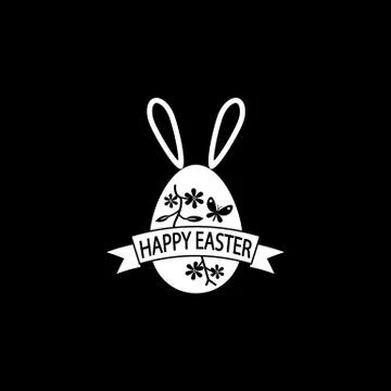 Happy easter egg with ribbon bunny ears solid icon イラスト素材