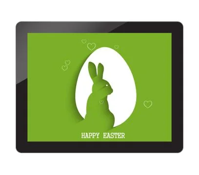 Happy easter with egg shadow with bunny on tablet Stock Illustration