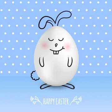 Happy Easter egg in a shape of cute happy smiling bunny on colored blue dotted Stock Illustration