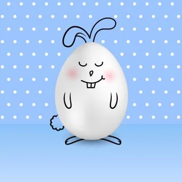 Happy Easter egg in a shape of cute happy smiling bunny on colored blue dotted Illustrazione stock