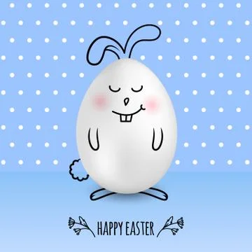 Happy Easter egg in a shape of cute happy smiling bunny on colored blue dotted Illustrazione stock