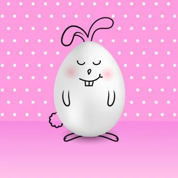 Happy Easter egg in a shape of cute happy smiling bunny on colored pink dotted Illustrazione stock