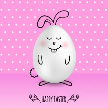 Happy Easter egg in a shape of cute happy smiling bunny on colored pink dotted Stock Illustration