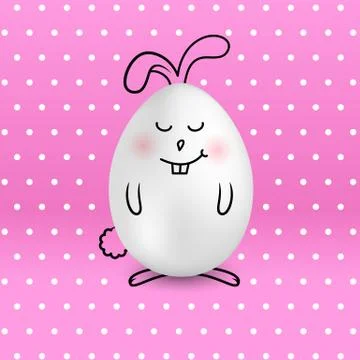 Happy Easter egg in a shape of cute happy smiling bunny on colored pink dotted Stock Illustration