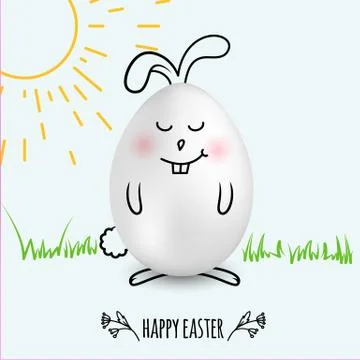 Happy Easter egg in a shape of cute happy smiling bunny on white background with Stock Illustration