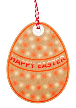 Happy Easter Egg Shaped Gift Tag With String 写真素材