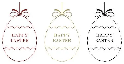 Happy Easter Egg vector set. Abstract dotted outline eggs with greeting. Stock Illustration