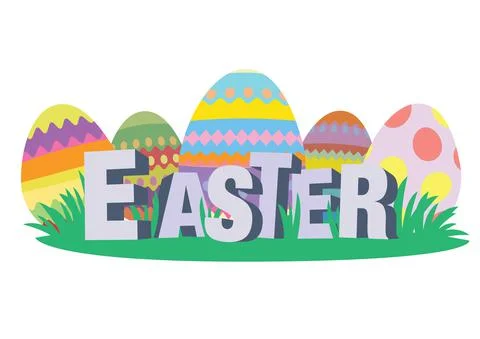 Happy easter eggs with a 3d title design. Spring summer holiday. Stock Illustration