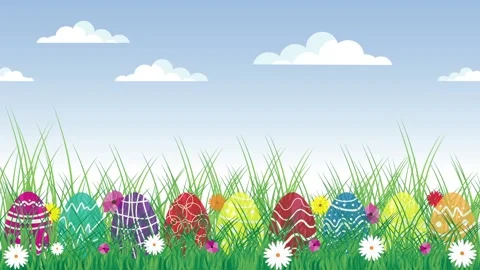 Happy easter eggs and bunny ears in the meadow Stock Footage 146976205