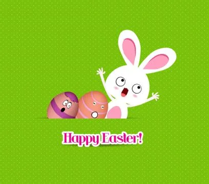 Happy easter eggs and bunny funny greeting card Illustrazione stock