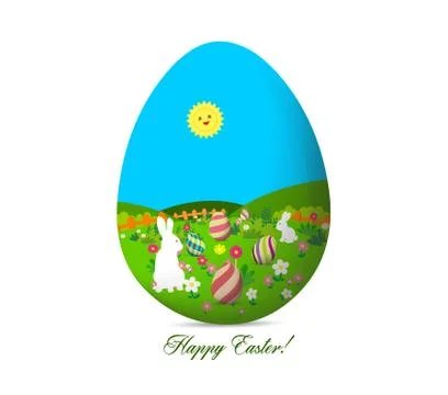 Happy easter with eggs and bunny landscape Stock Illustration