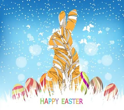 Happy easter eggs and bunny winter background Stock Illustration