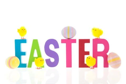 Happy easter with eggs and chicks Stock Photos
