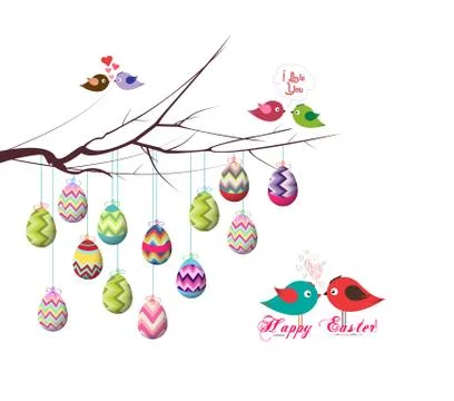 Happy easter eggs and couple bird Stock Illustration