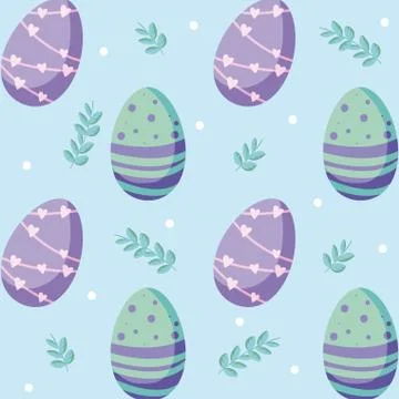 Happy easter eggs and leaves background vector design Stock Illustration