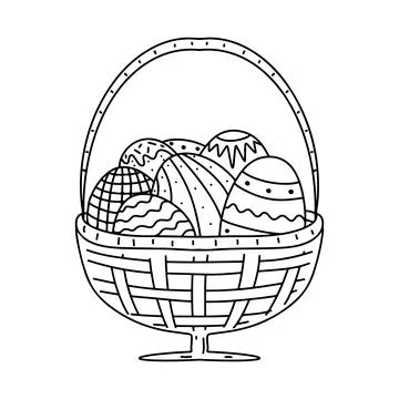 Happy Easter eggs in basket in hand drawn doodle style. Vector illustration i Illustrazione stock