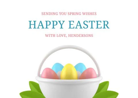 Happy Easter eggs basket spring green leaves 3d greeting card design templa.. Stock Illustration